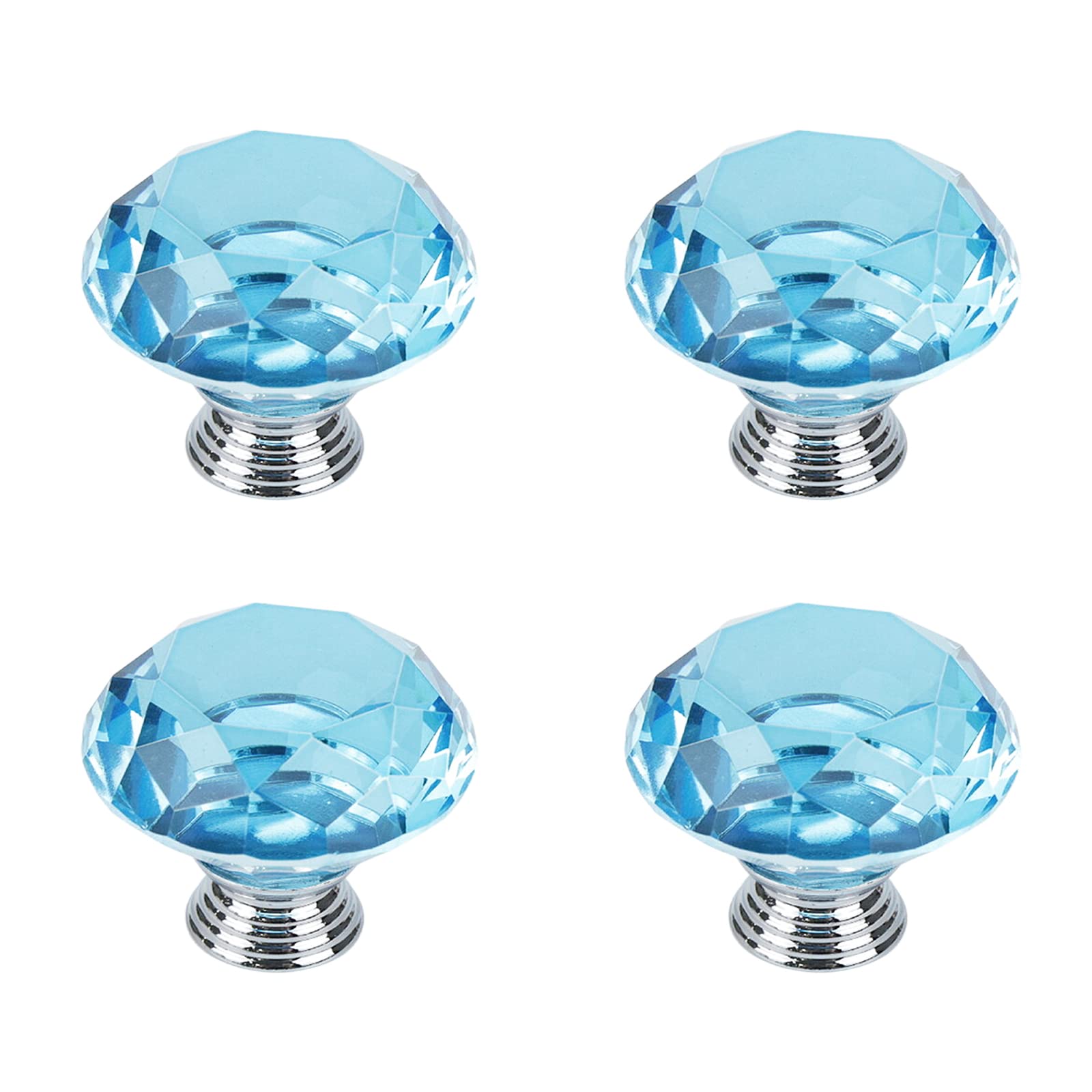 Xiaoyztan4 Pcs 40mm Diamond Shape Pull Knobs Delicate Glass Knobs for Drawer Cabinet Cupboard Dresser Closet (Lake Blue)