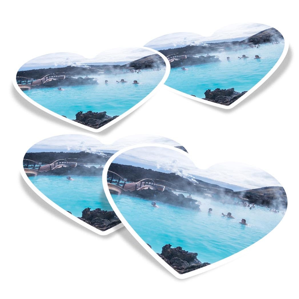 Vinyl Heart Stickers (Set of 4) 10cm - Blue Lagoon Geothermal Spa Iceland for Laptops, Tablets, Luggage, Scrap Booking, Fridges #50318