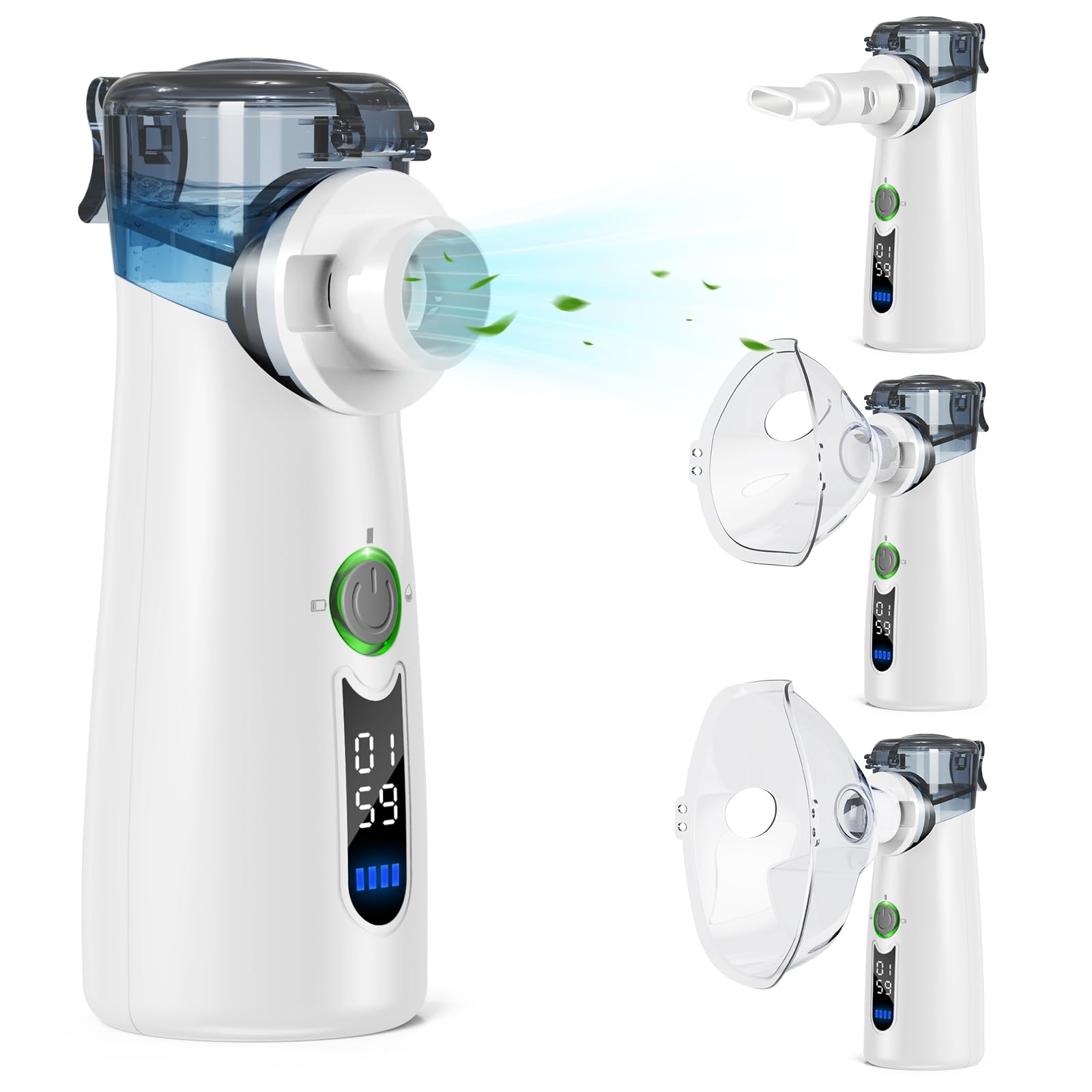 Aerosol Silencioso, Máquina de Aerosol Ultrasónica Portátil, Con Pantalla Digital, Limpieza Residual Automática, Recargable USB-C para Adultos y Niños-Gris