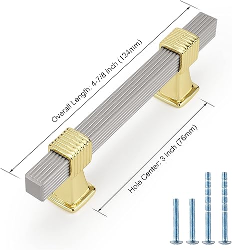 Miniatura 3 de Haidms Paquete de 10 tiradores de gabinete dorados y plateados, tiradores de cajones de níquel para cocina, tiradores modernos dorados y plateados