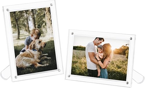 Marco de fotos de 5 x 7 pulgadas, marco de fotos acrílico transparente con imán para exhibición de mesa, alta definición, horizontal o