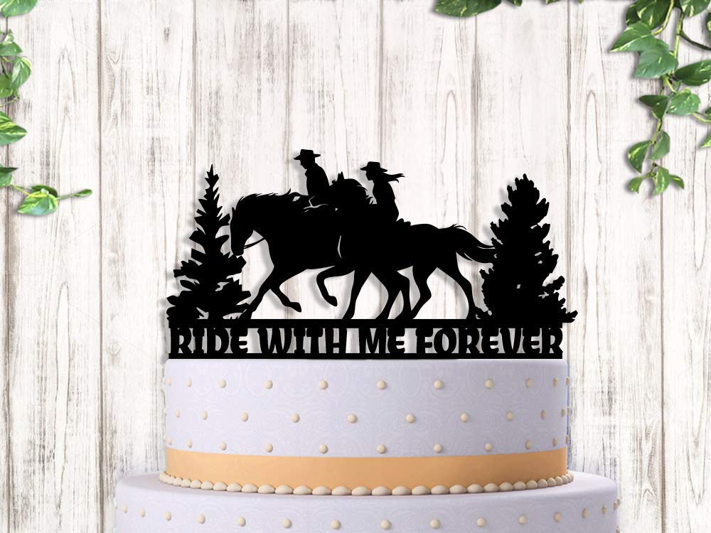 Amazon Com Cowboy And Cowgirl Horse Couple Ride With Me Forever Western Wedding Cake Topper Handmade Products