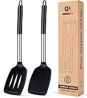 BUNDLEPRO Pack of 2 Silicone Turners - Non-Stick Slotted & Solid Spatulas, BPA-Free, 446°F Heat Resistant for Eggs, Fish, Pancakes (Black)