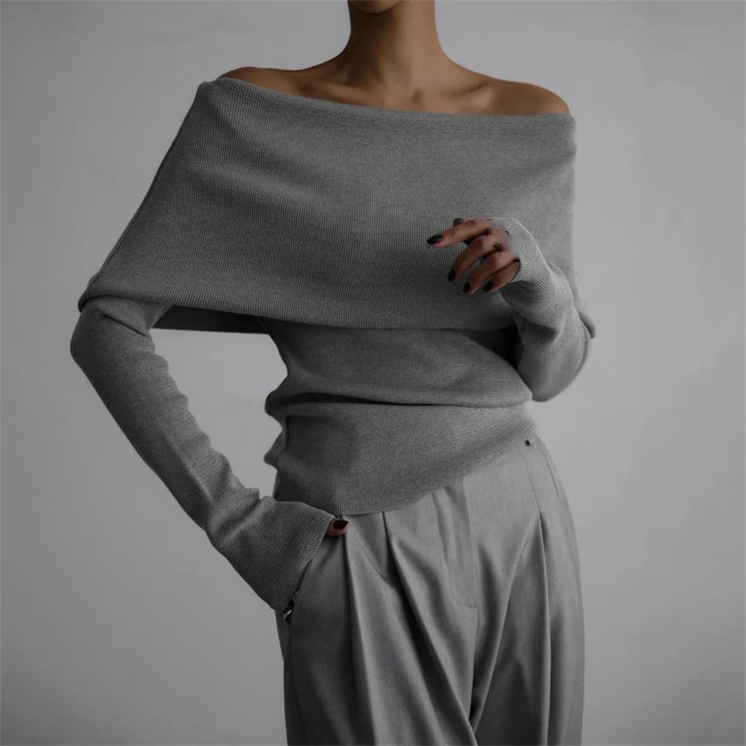 Kelsiop Maglione da donna a maniche lunghe, con spalle scoperte, vestibilità aderente, autunno inverno