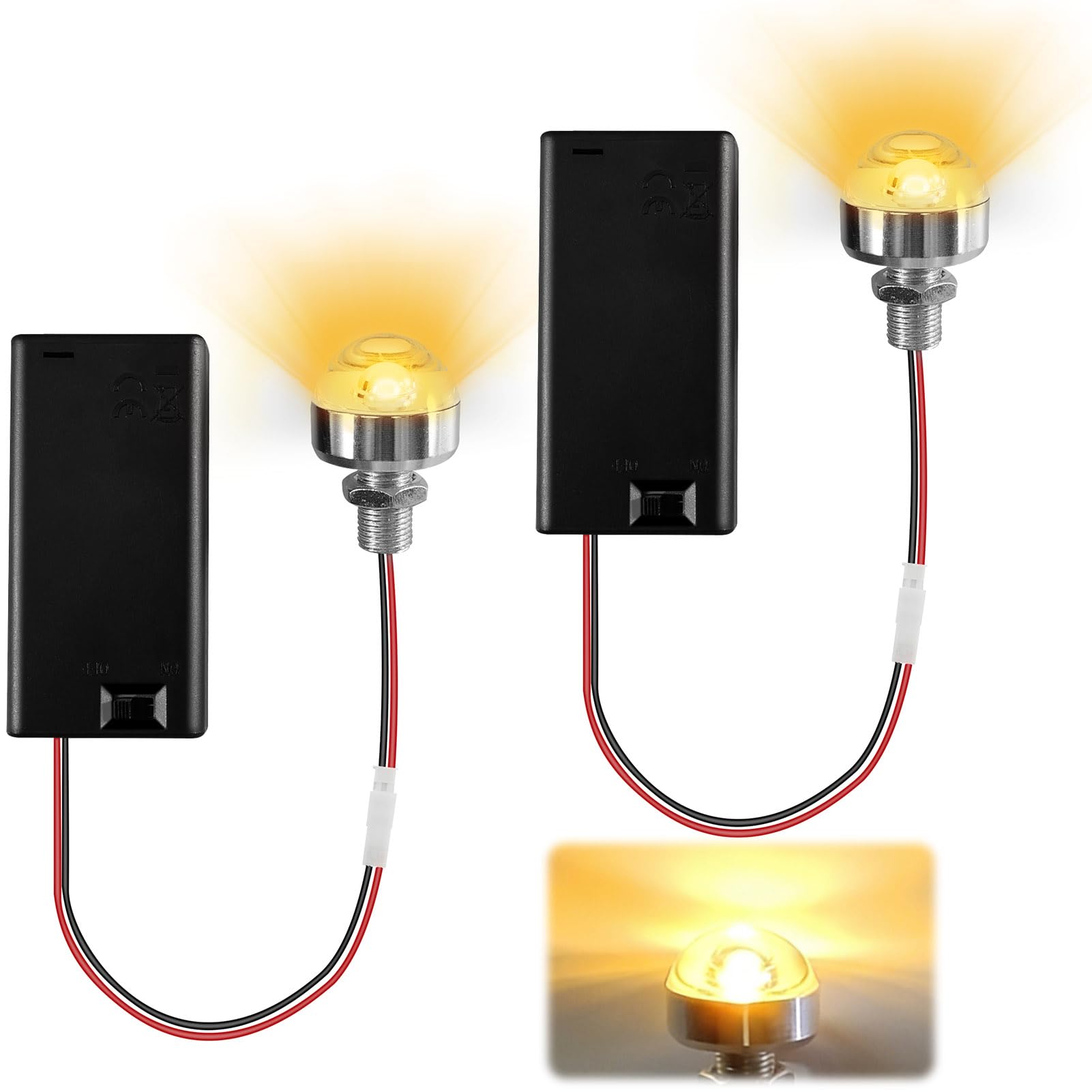 2 Pieces Mini LED Dollhouse Lamps, Yellow Light with AA Battery Holder & Switch, 3V LED Lamp, 25cm Cable, Miniature LED Accessories for DIY Miniatures, Micro House & Model House Lighting — image 1