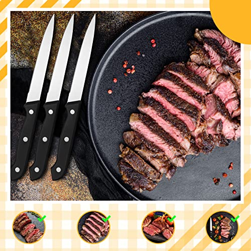 Lasnten 50 Pcs 8.67 Inches Fine Edge Steak Knife Set Stainless Steel Non Serrated Steak Knives Triple Riveted Straight Table Dinner Knives for Cutting Meat, Black by Lasnten - Image 5