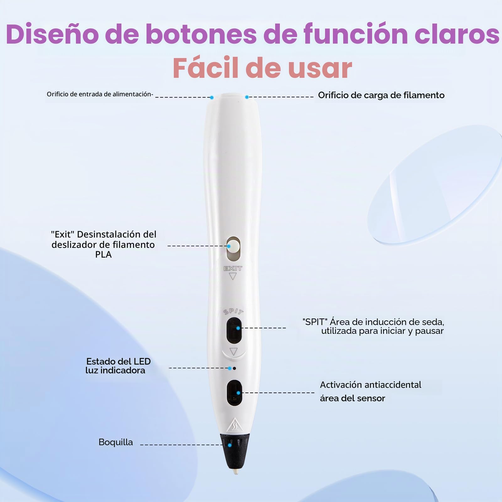 RPC200B Juego de bolígrafo 3D, incluye filamento de plástico PLA de 12 colores, compatible con filamento PLA, Pluma 3D apto 14 años o más o adultos. (blanco)