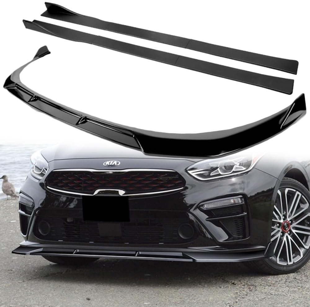 Q1-TECH, 9PCS Front Bumper Lip & Side Skirt Extensions Diffuser Compatible with Kia Forte 2019-2021, Front Bumper Lip Spoiler Air Chin Body Splitter ABS (Matt Black)