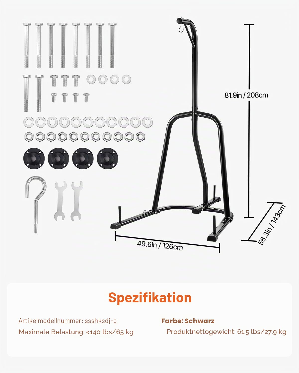 VEVOR Boxsack-Ständer, Stahl, strapazierfähig, Trainingsgerät, höhenverstellbar, mit beschwertem Boden, hält bis zu 63,5 kg, freistehender Sandsackständer für Zuhause, Fitnessstudio, Fitness