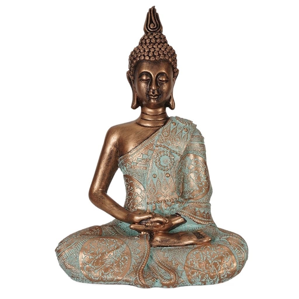 Statue de Bouddha thaïlandais en bronze turquoise, cadeau décoration zen