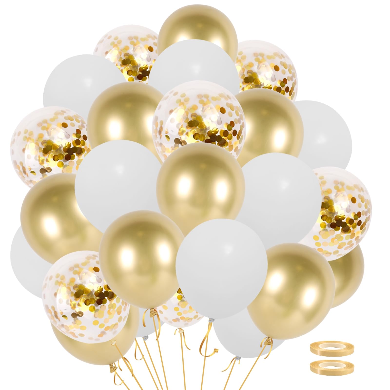 Juego de 62 globos de oro blanco, globos de oro metálico blanco con confeti dorado, globos de helio y látex para cumpleaños, bodas, baby shower, decoraciones de fiesta de aniversario