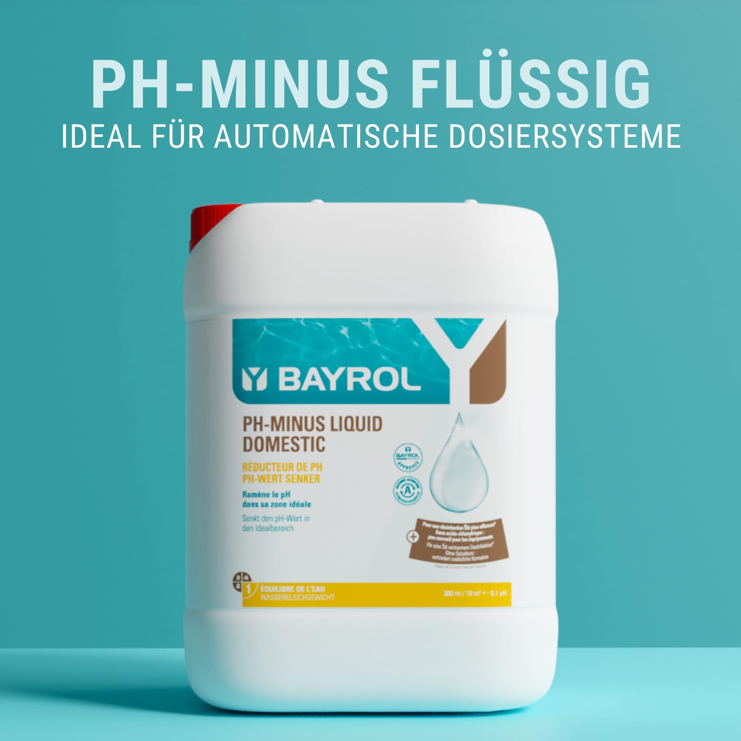 BAYROL pH-Minus Liquid 20L Kanister - Pool pH Minus flüssig - Senkt pH-Wert - hohe Reinheit - für automatische Dosiersysteme