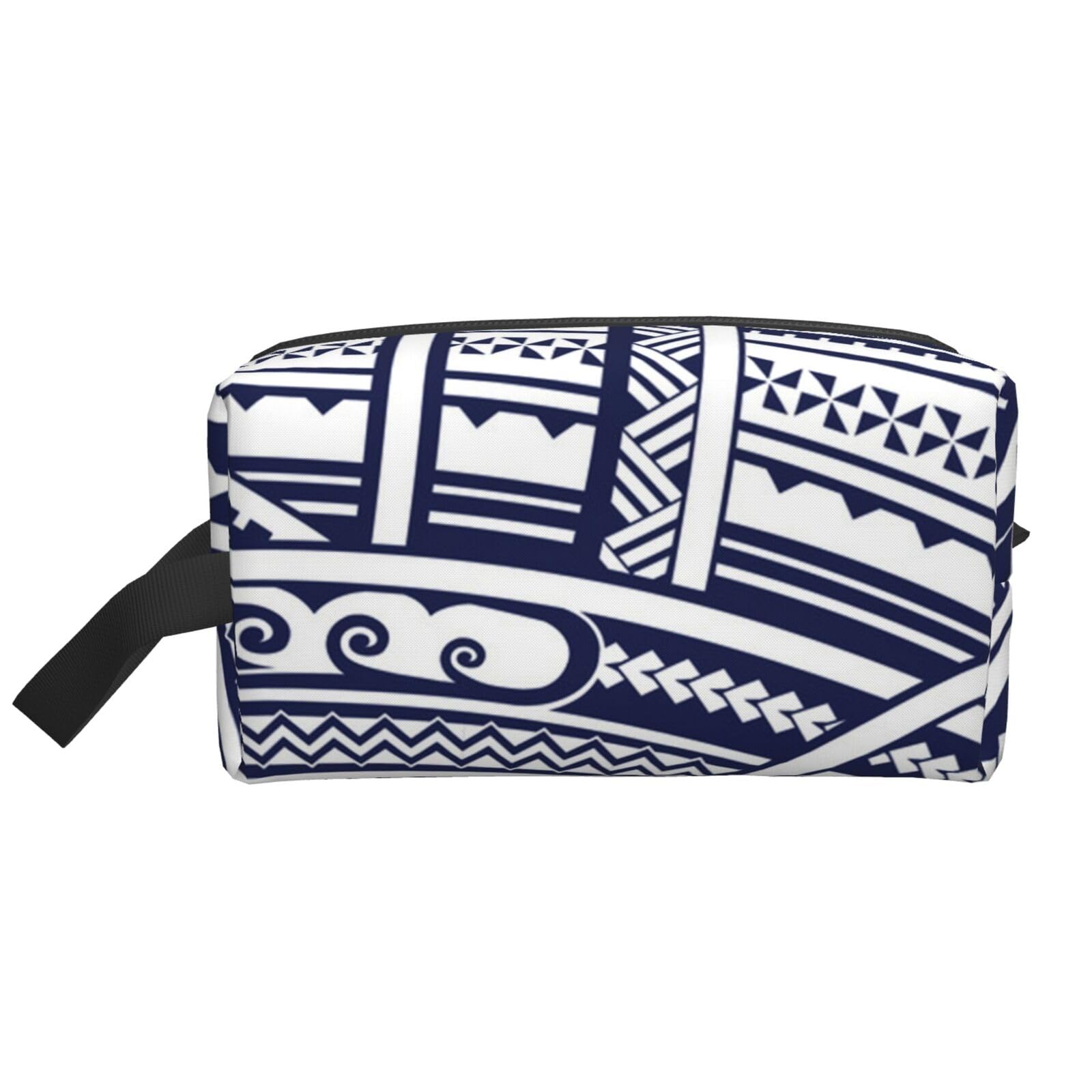 Ercgad Unisex White Blue Polynesian Maori Tribal Pattern Print Large Capacity Travel Toiletry Bag Cosmetic Pouch Daily Storage Makeup Case
