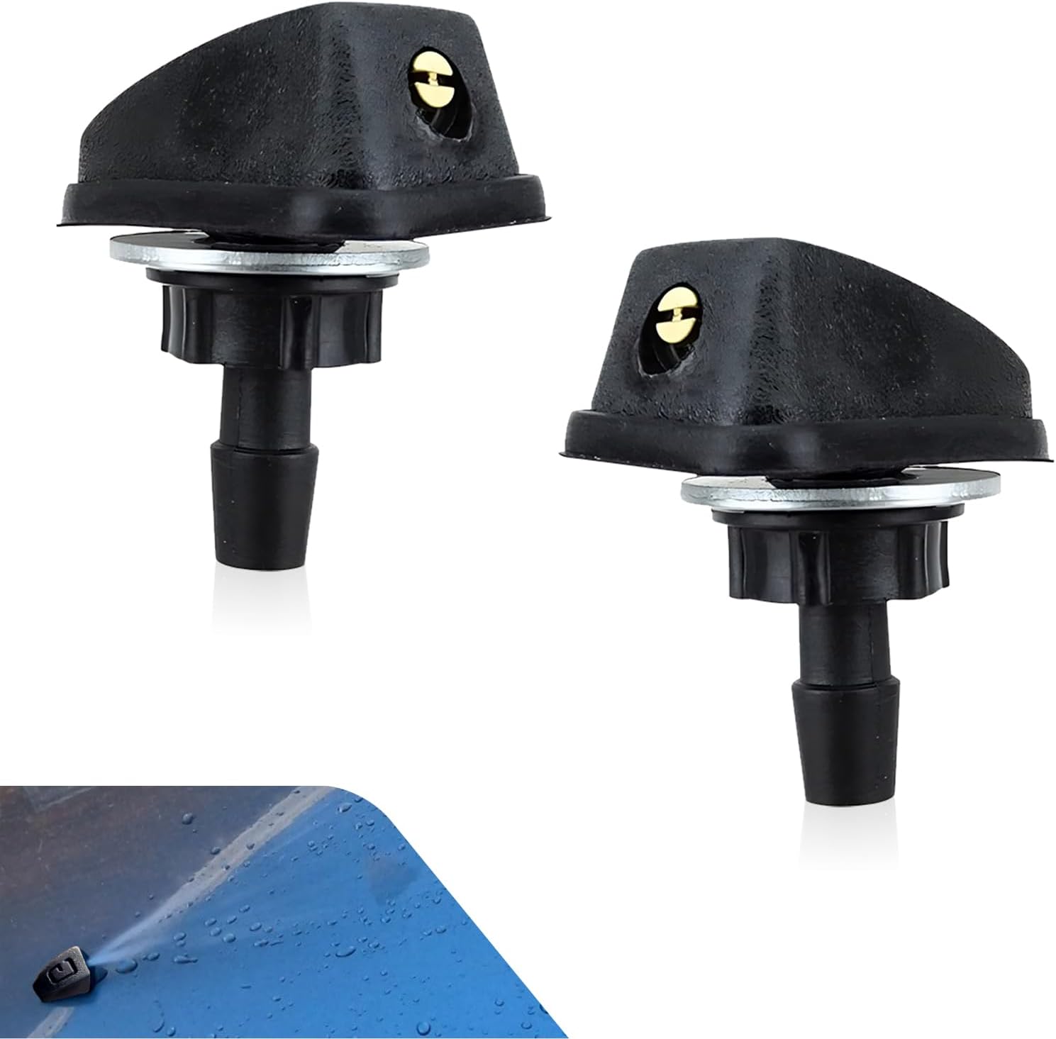 2PCS Car Front Windshield Washer Nozzle, 0.31" Wiper Nozzles, Adjustable Automotive Wiper Nozzles, Fan-shaped Wiper Spray Kit, Universal Automotive Windshield Sprayer for Most Cars (Black)