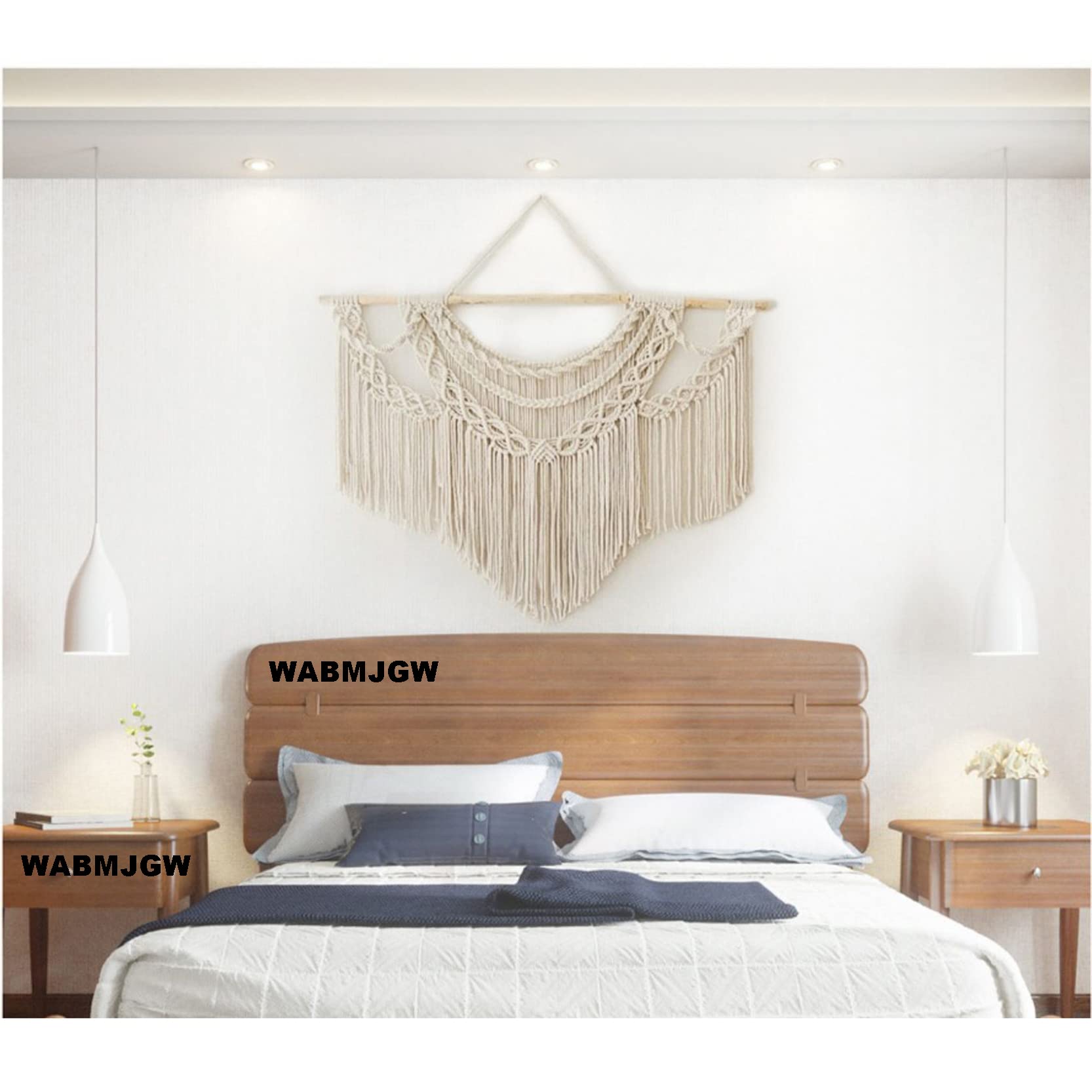 WABMJGW Arazzo da parete in macramè, grande stile boho-chic, 100% fatto a mano, tessuto delicato, decorazione da parete in corda di cotone, beige, A-100 x 90 cm