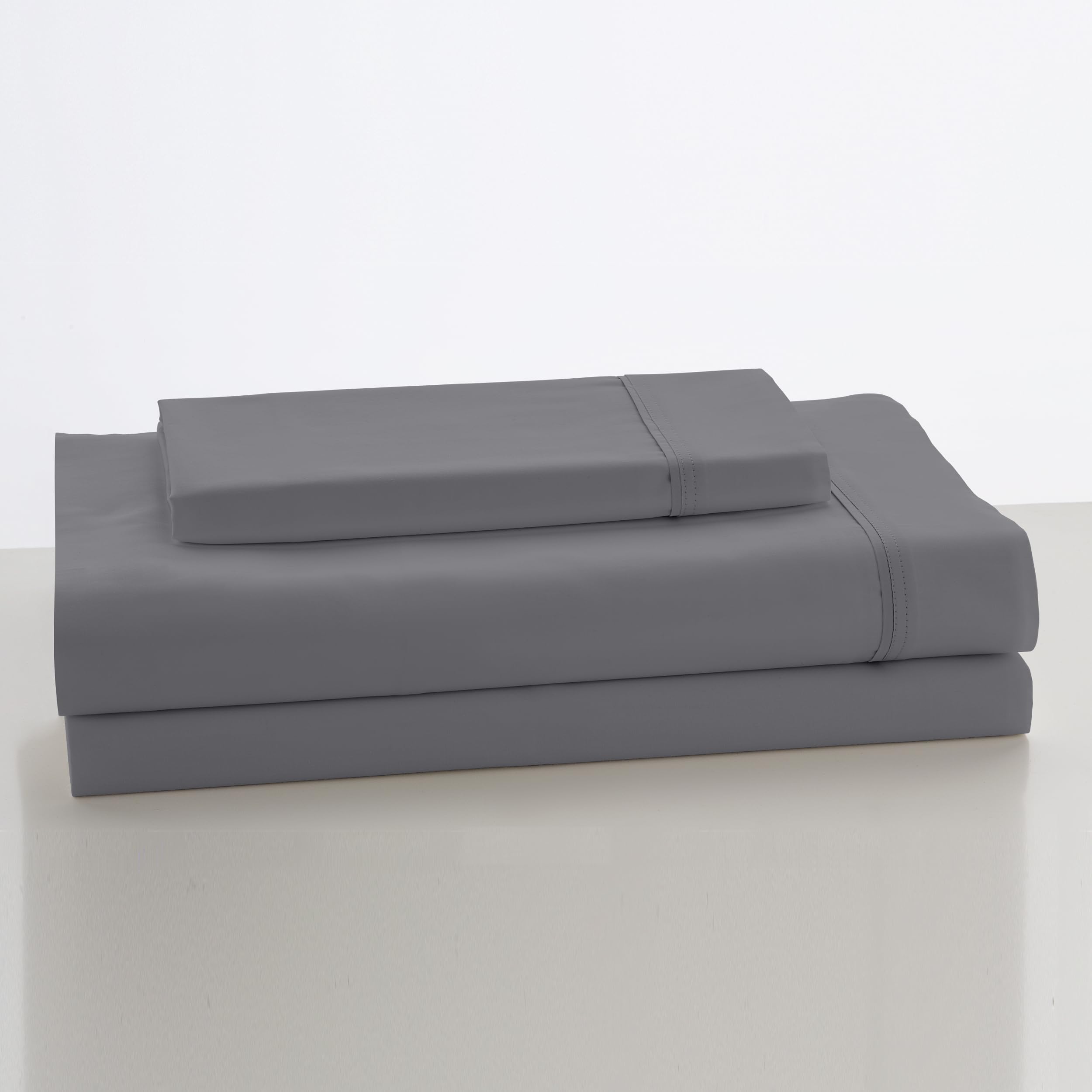 Juego de sábanas de satén color titanio. Cama de 160 cm. 4 piezas