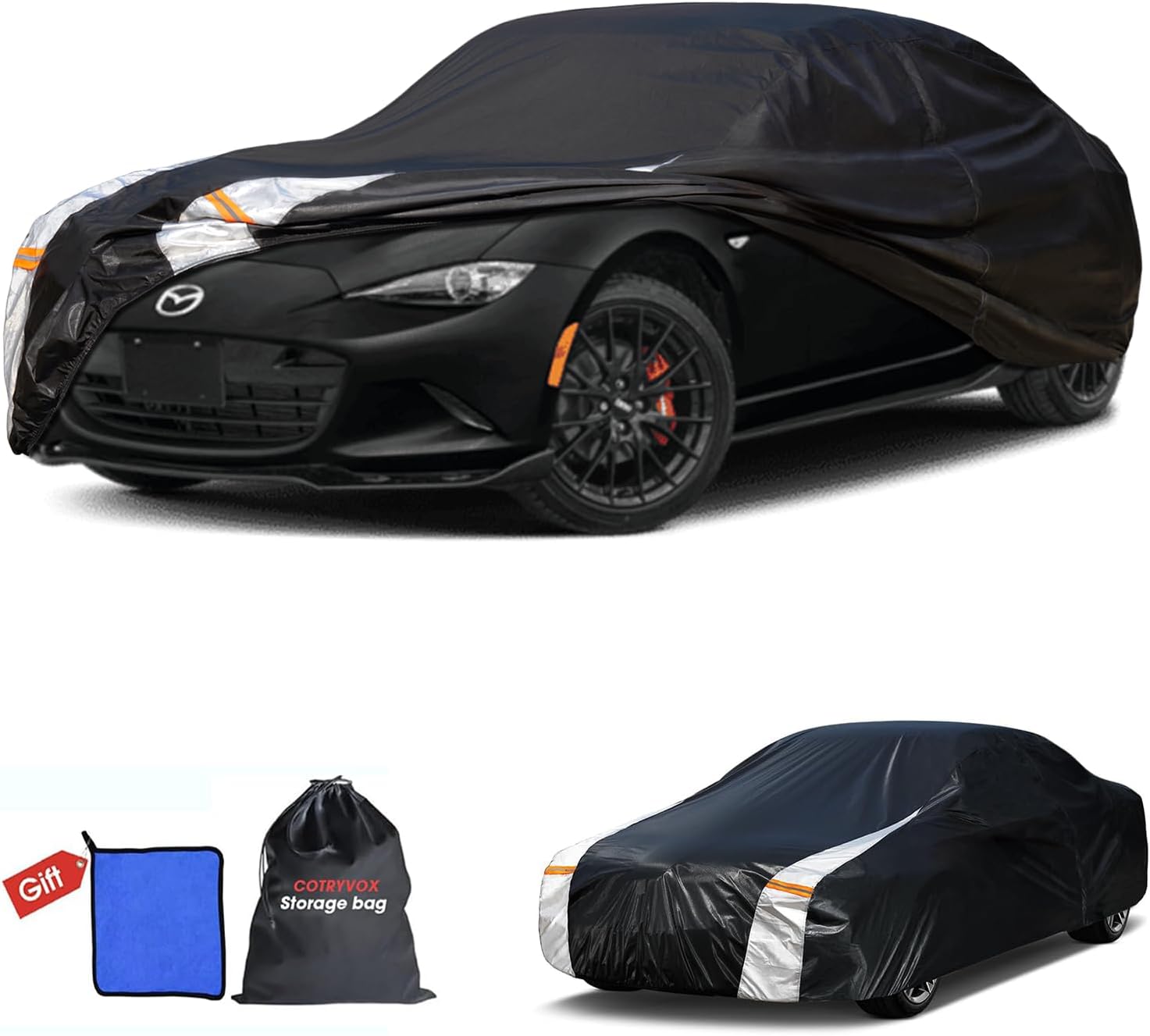 Mazda Miata MX5 Car Cover 100% Waterproof All Weather, Gift with Towel, 10 Layers Car Cover Custom Fit 1990-2026 Mazda Miata MX-5, Full Exterior Cover Rain Sun UV Protector with Door Zipper.
