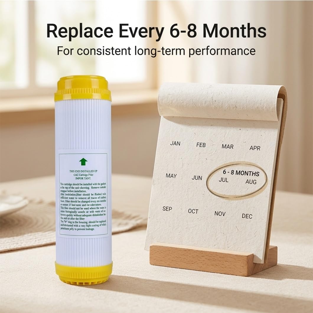 Lot de 4 cartouches rechange pour filtre à charbon actif T33 de 10in, à indice d'iode élevé, adaptées aux systèmes de purification d'eau par osmose inverse sous évier
