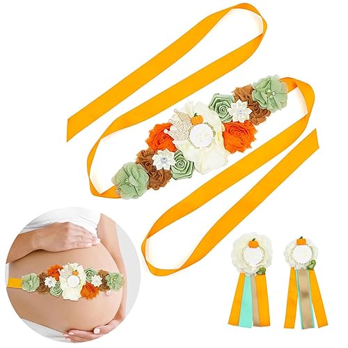 Miniatura 9 de Lucky Summer Baby Shower - Juego de alfileres de ramillete de flores y cinturón de vientre (girasoles amarillos)