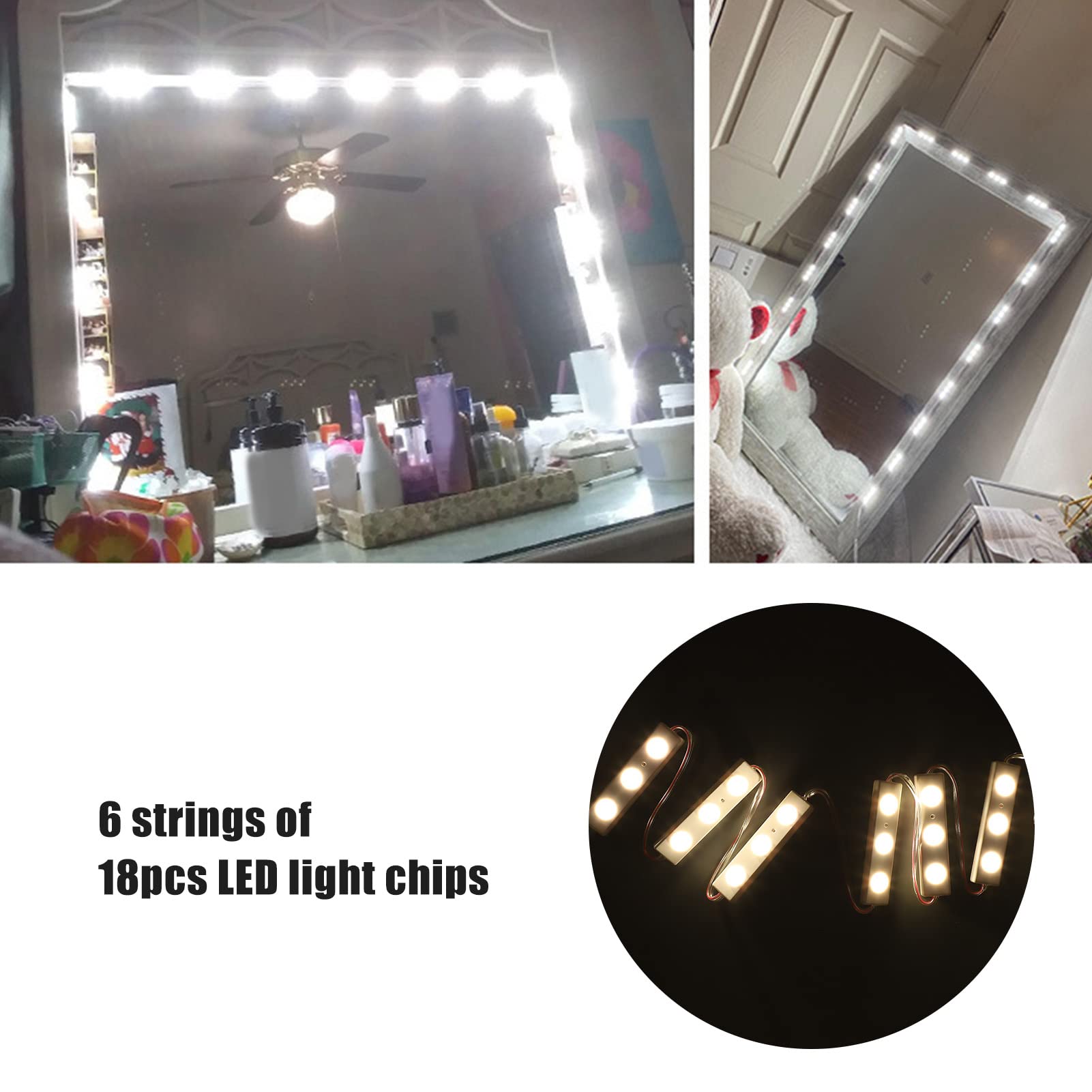 Led Vanity Mirror Lights Vanity Make Up Light, String Light Bars Ultra Bright White LED, Regulacja Jasności Lights Strip, USB Plug In Mirror Lights do Makijażu Toaletka i Lustro łazienkowe(6 strun)