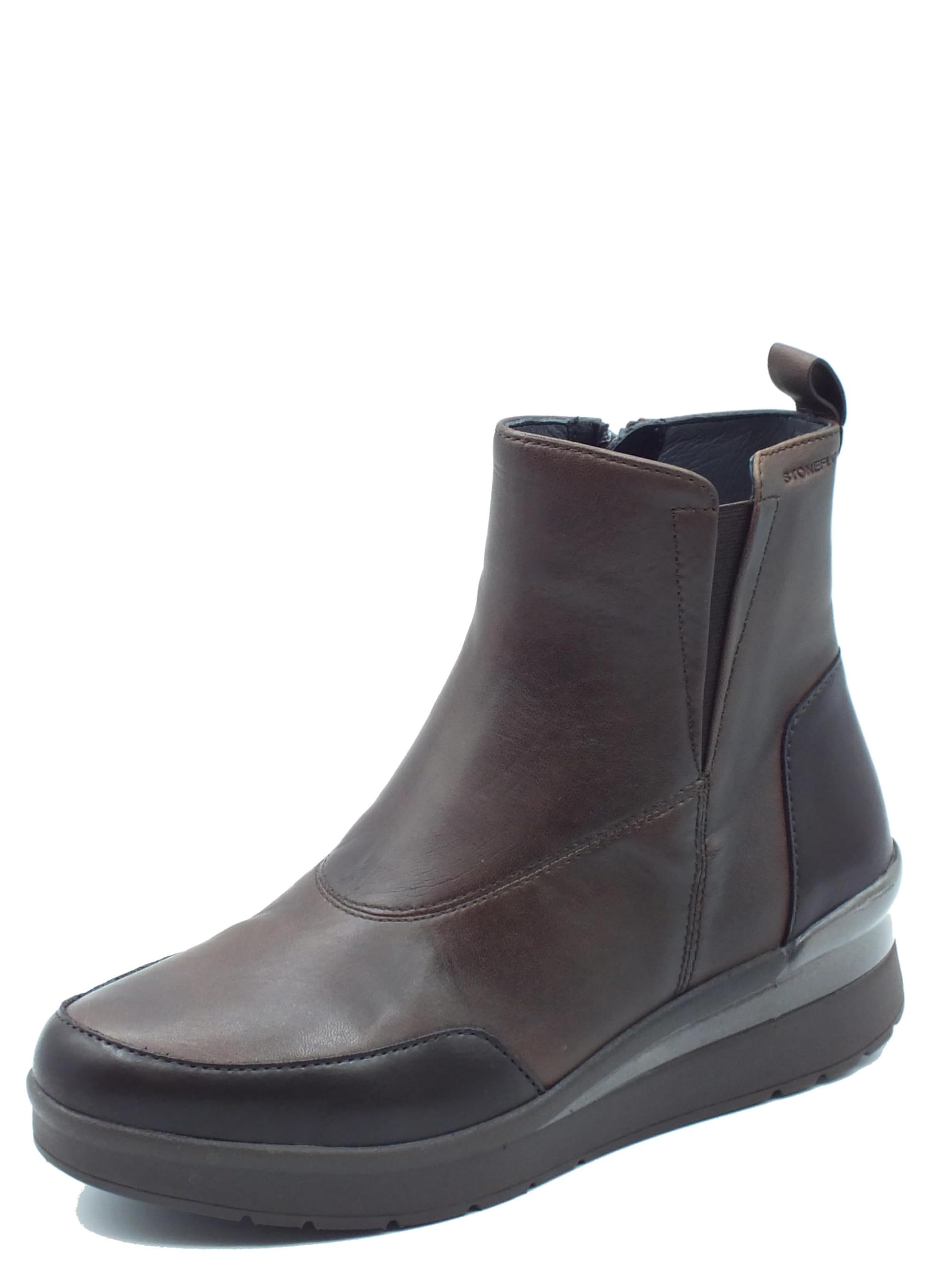 Stonefly 221730 Nappa Choco Brown Sneakers per Donna in Pelle con Lampo e Zeppa Media