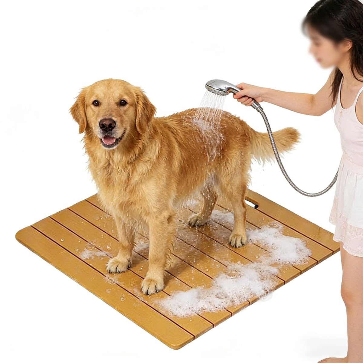 MESOVFCA Sturdy Wood Grain Bath Mat Non Slip Waterproof Shower Mat Easy to Clean Indoor Outdoor Floor Bathtub Mats for Spa, Sauna, Pool, Hot Tub Flooring Decor and Protector, 28x28in/70x70cm, Yellow