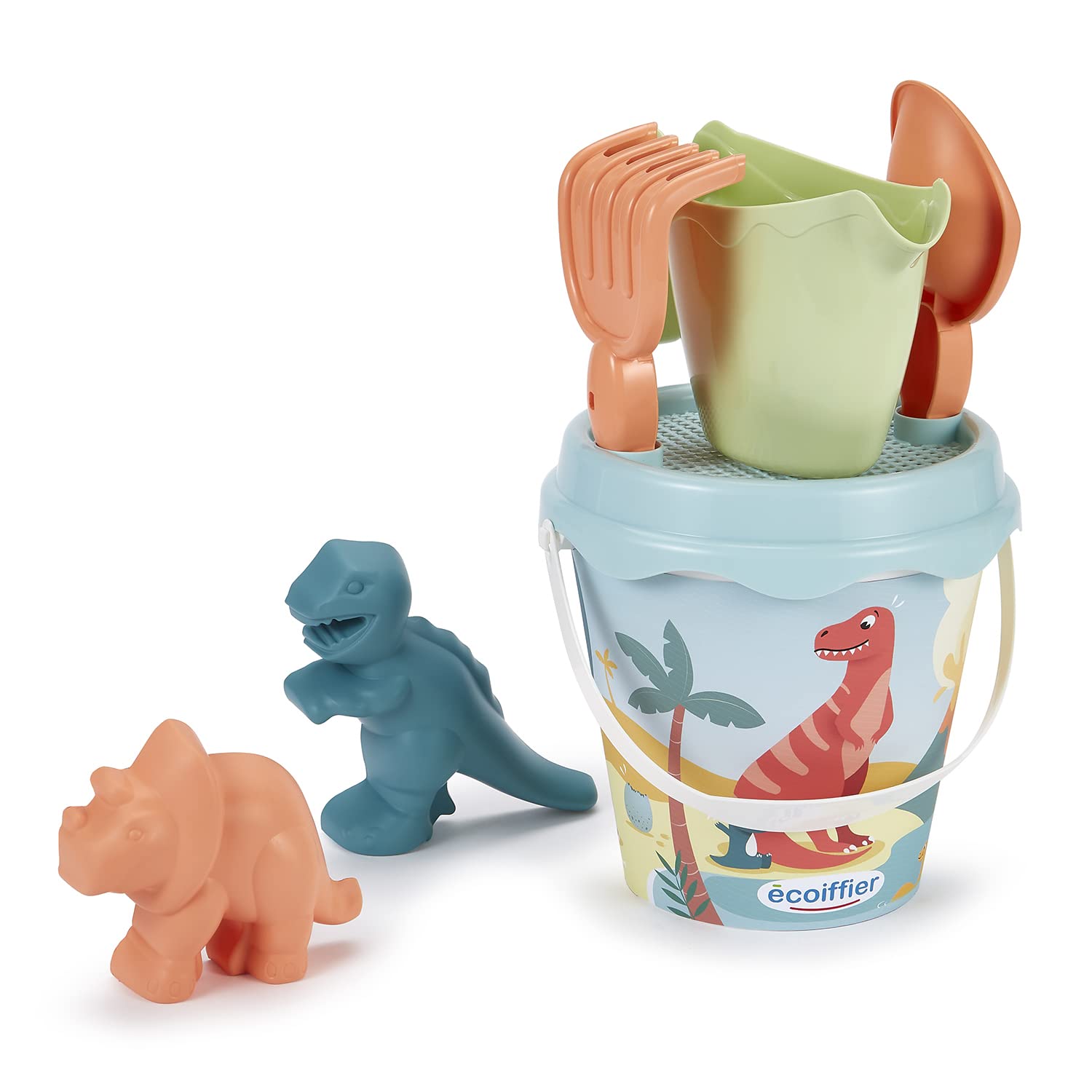 Jouets Ecoiffier 462 JOUETS ECOIFFIER-462-Bucket with Dino Design 17 cm 2 Sand Moulds-Beach Game for Children-from 18 Months-from France