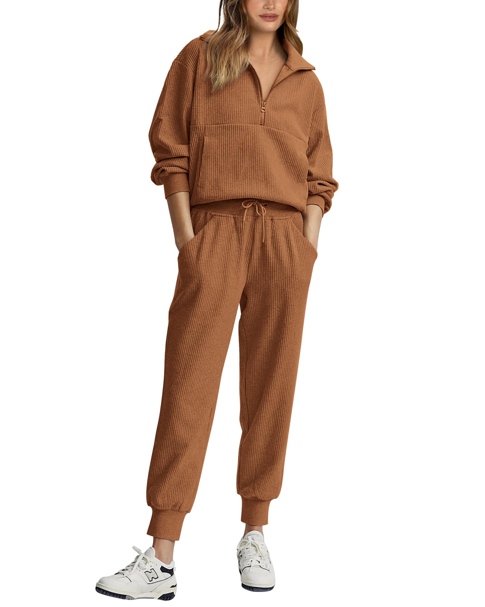 BTFBMWomen's 2 Piece Tracksuit Fall Outfits 2024 Long Sleeve Half Zip Sweatshirt Sweatpants Lounge Set Sweatsuits