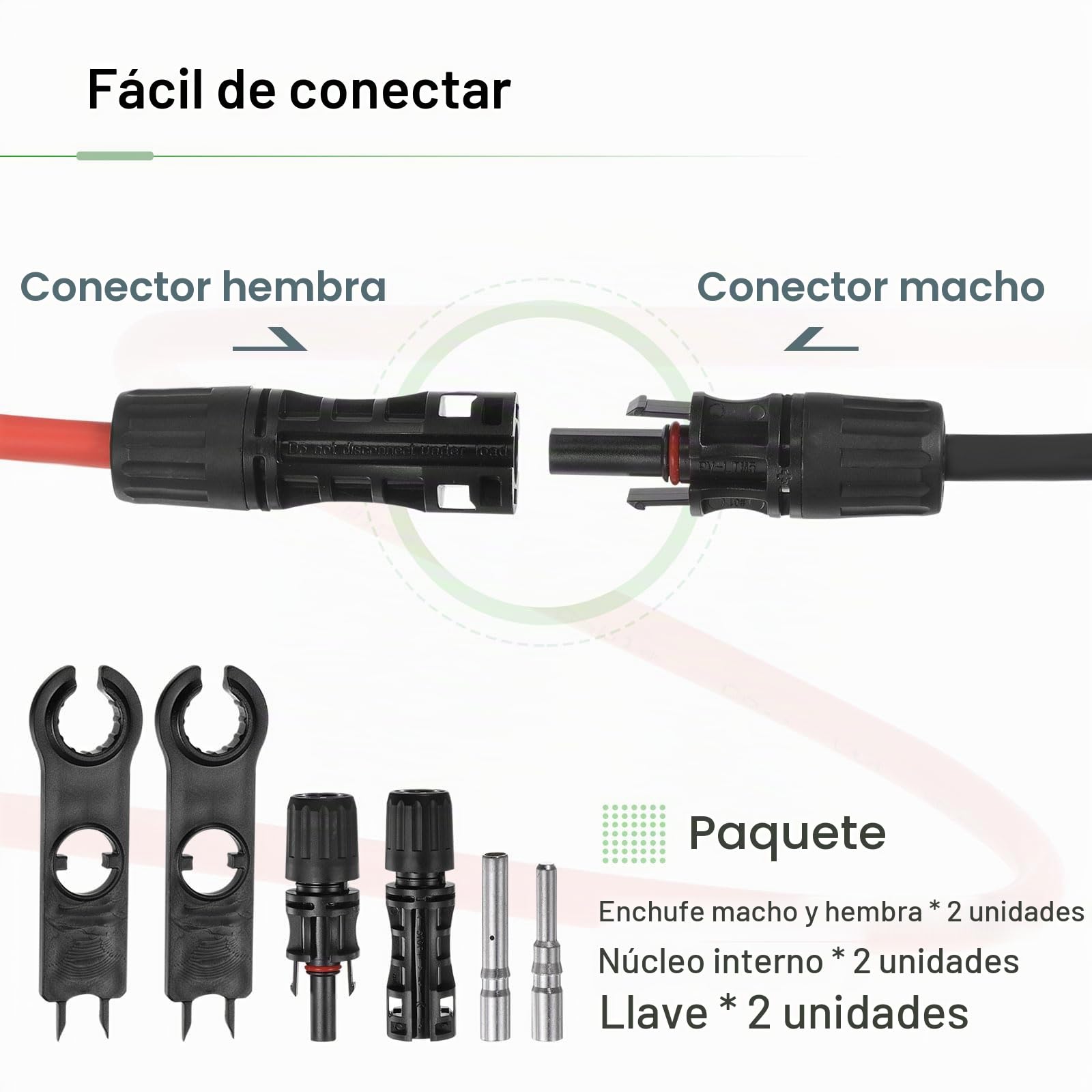 sourcing map Solar Panel Cable 10 Pies 8 AWG 10mm2 Solar Cable Estañado Cobre Alambre con Hembra y Macho Conector Negro Rojo para RV Barco Marino Solar Panel