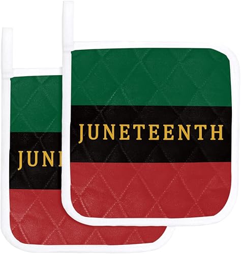 Miniatura 9 de Paquete de 5 soportes para ollas de algodón resistentes al calor, agarraderas para horno American Juneteenth, lavables a máquina, para hornear y