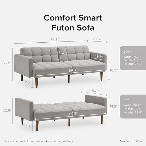 Miniatura 44 de mopio Aaron - Sofá cama pequeño de 76.8 pulgadas, sofá cama, sofá biplaza, sofá biplaza, sofá futón moderno de mediados de siglo, sofá cámara, sofás