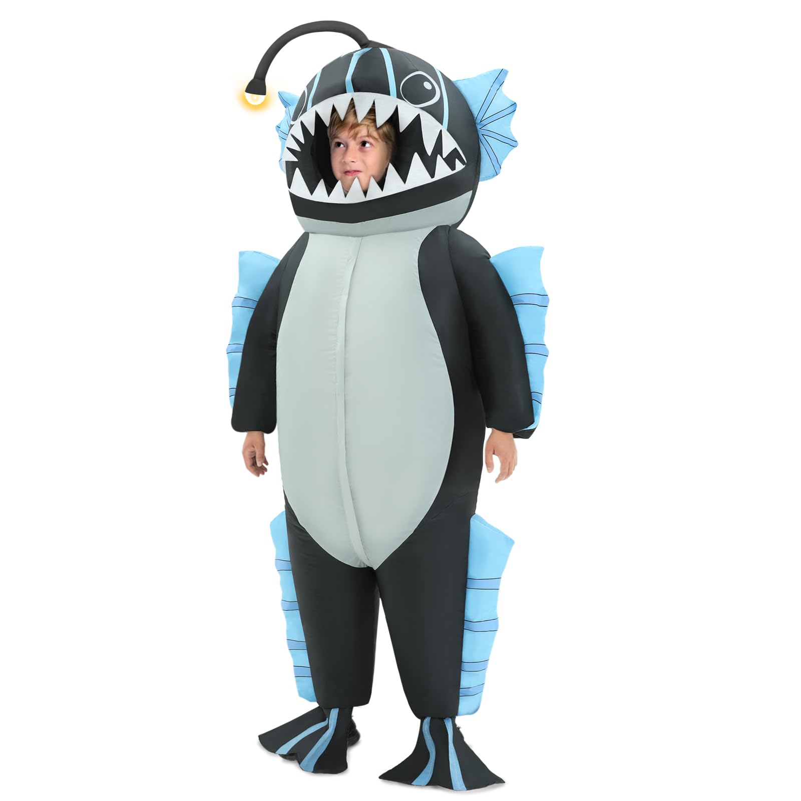 Disfraz inflable, disfraz inflable de pez pescador para niños, divertidos disfraces inflables de Halloween para niños y niñas