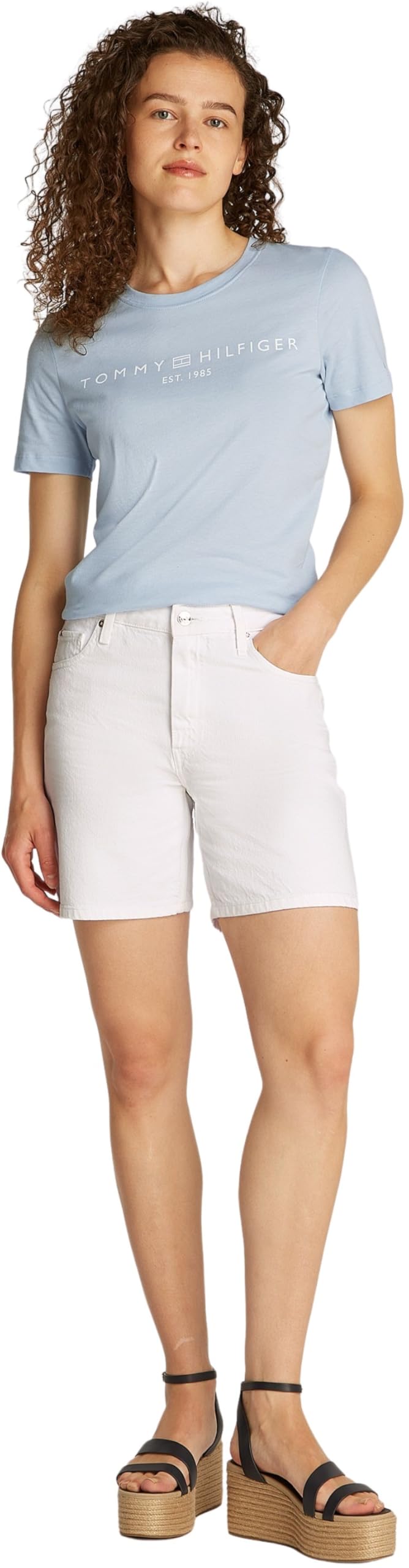 Tommy Hilfiger - DNM Straight Short RW White Ww0ww45924, Pantaloncini 5 Tasche Donna