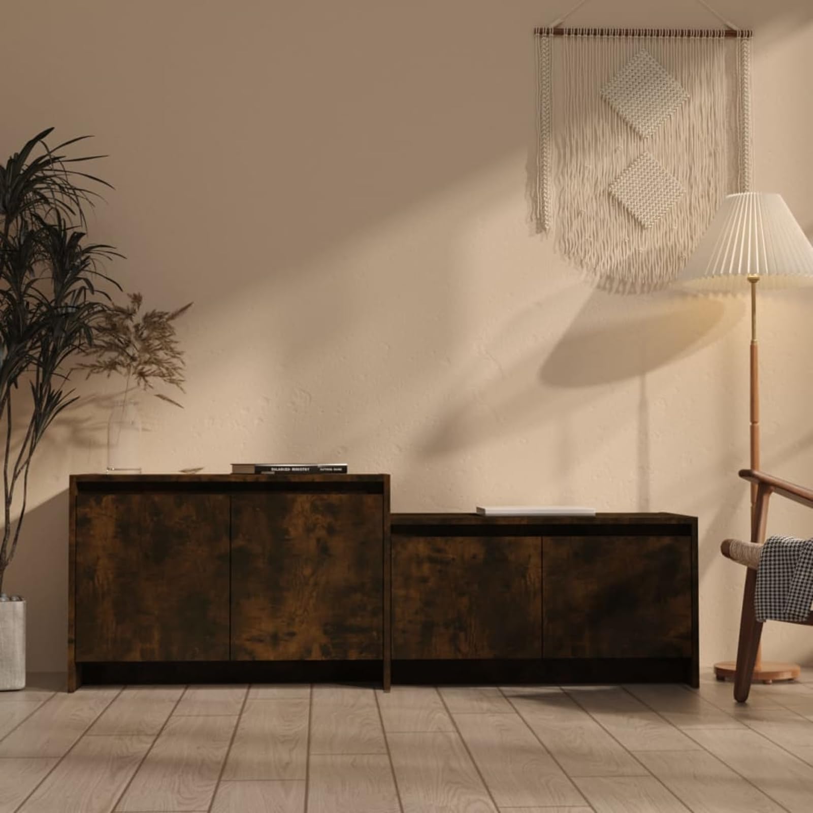 Gecheer TV-Schrank Räuchereiche 146,5x35x50 cm Holzwerkstoff, Moderne TV Lowboard Fernsehschrank für Home-Cinema Gamerzimmer Wohnungen Büro813026