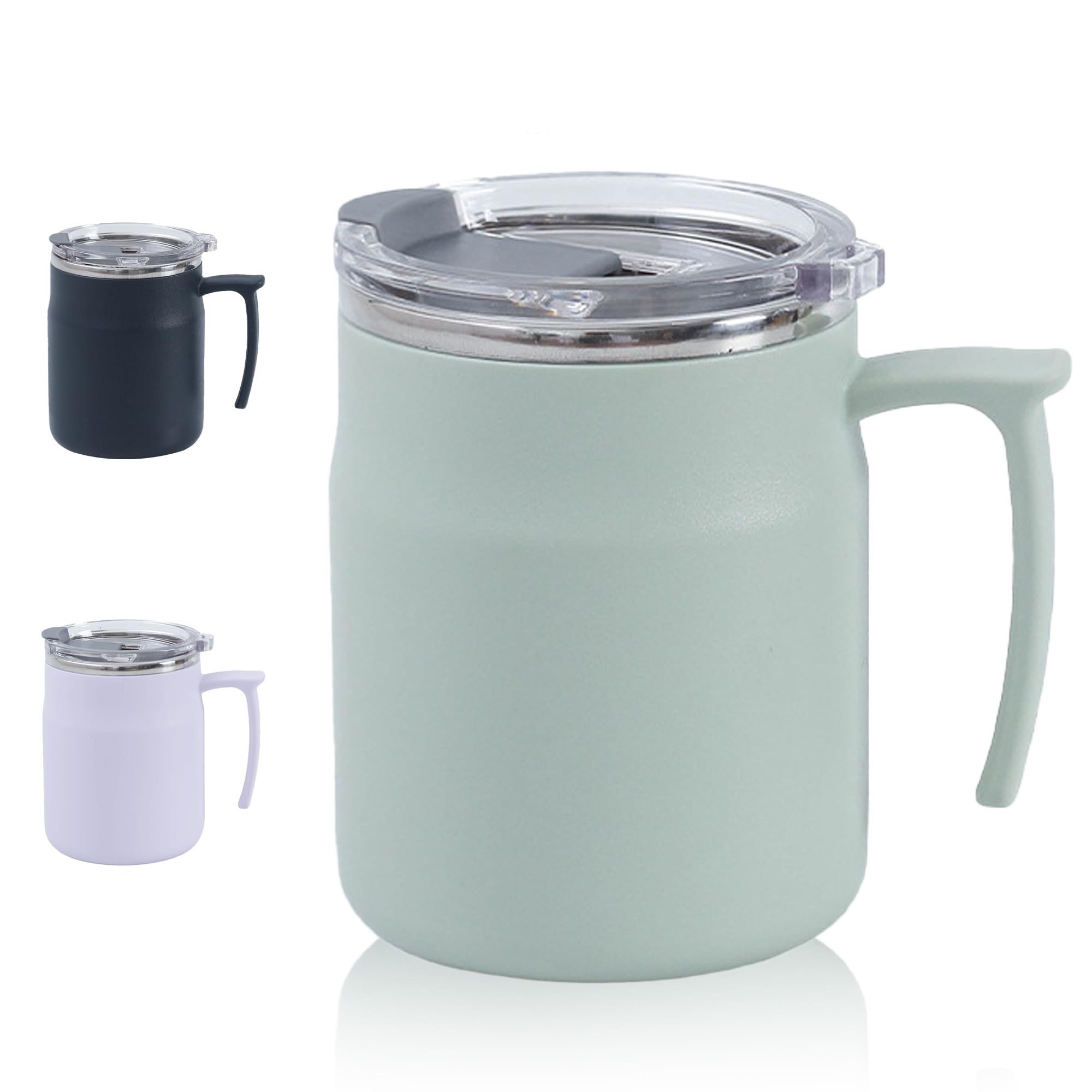 AmzDaKai Thermal Travel Mug, Insulated Coffee Mug, Travel Mug with Handle, Large-Capacity Portable Camping Mug– 500ml Double-Wall Vacuum Stainless Steel, Hot & Cold Beverage (Green)