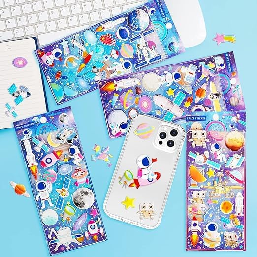 Image of Cots and Cuddles Plastic 3D Puffy Self Adhesive Stickers For Wall for Kids & Toddlers |50+ Space Stickers 3D Stickers Space Astronaut Spaceship Scrap Book Decoration Space Stickers 4 Strap 15 x 5 cm