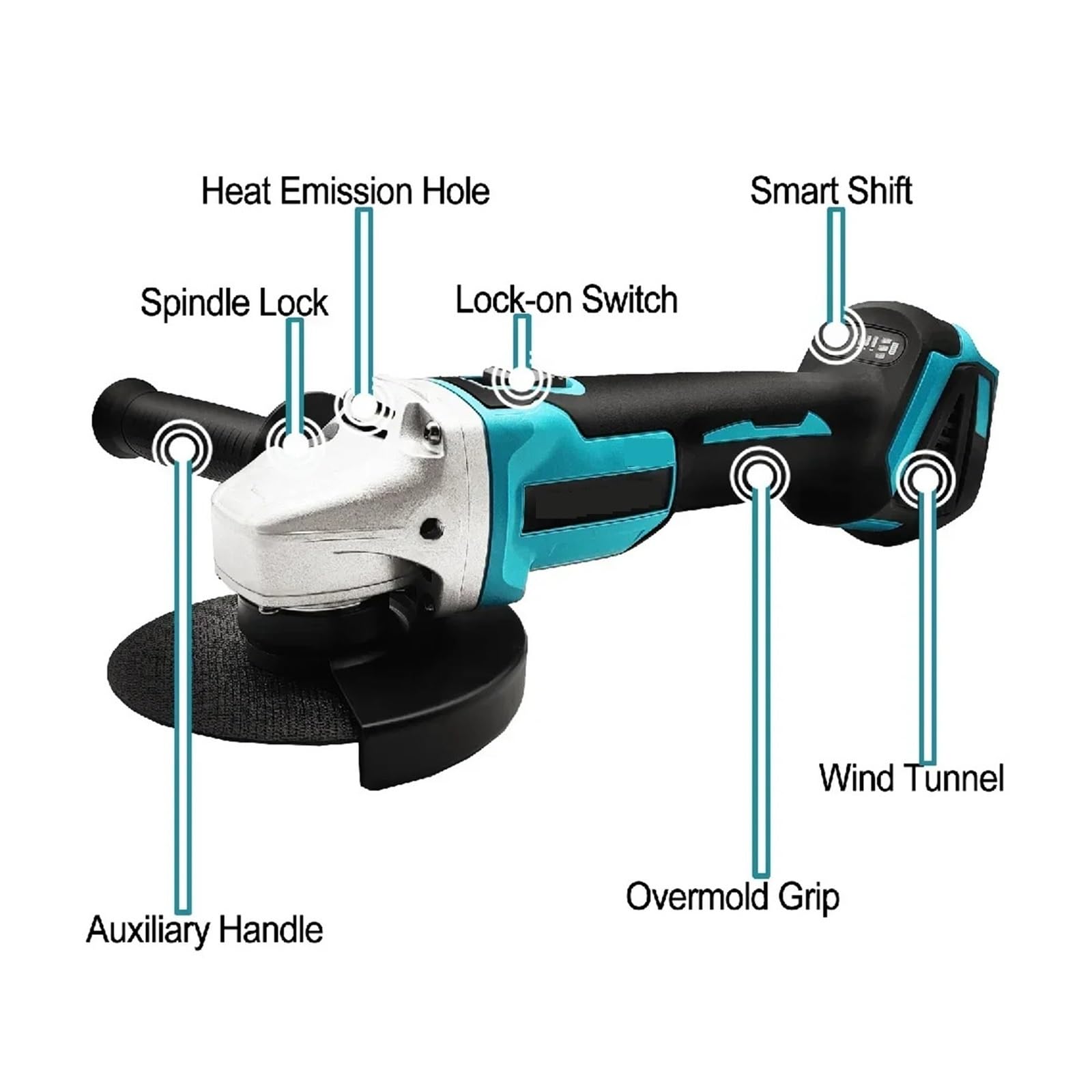 Pulidora Amoladora angular sin escobillas de 125 mm, herramienta de corte inalámbrica de velocidad variable de 18 V para bricolaje en el hogar(2PCS 4.0Ah Battery)