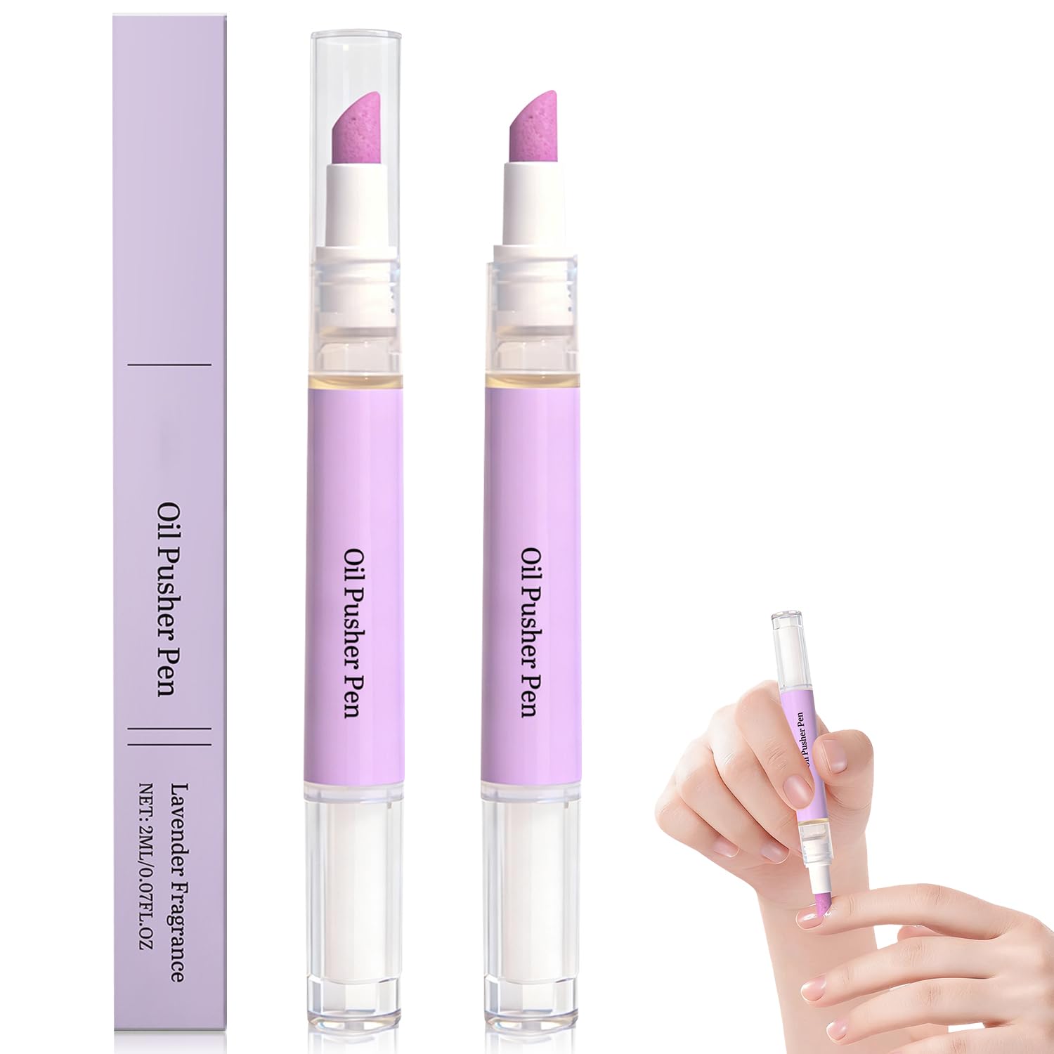 2Pcs 2 in 1 Cuticle Oil Pusher Pen, Nail Cuticle Pen Applicator, Cuticles Remover Pens for Nails, Nail Care Buffer Pens for Hangnails, Dry & Damaged Nails, Moisturizer Polish Brighten