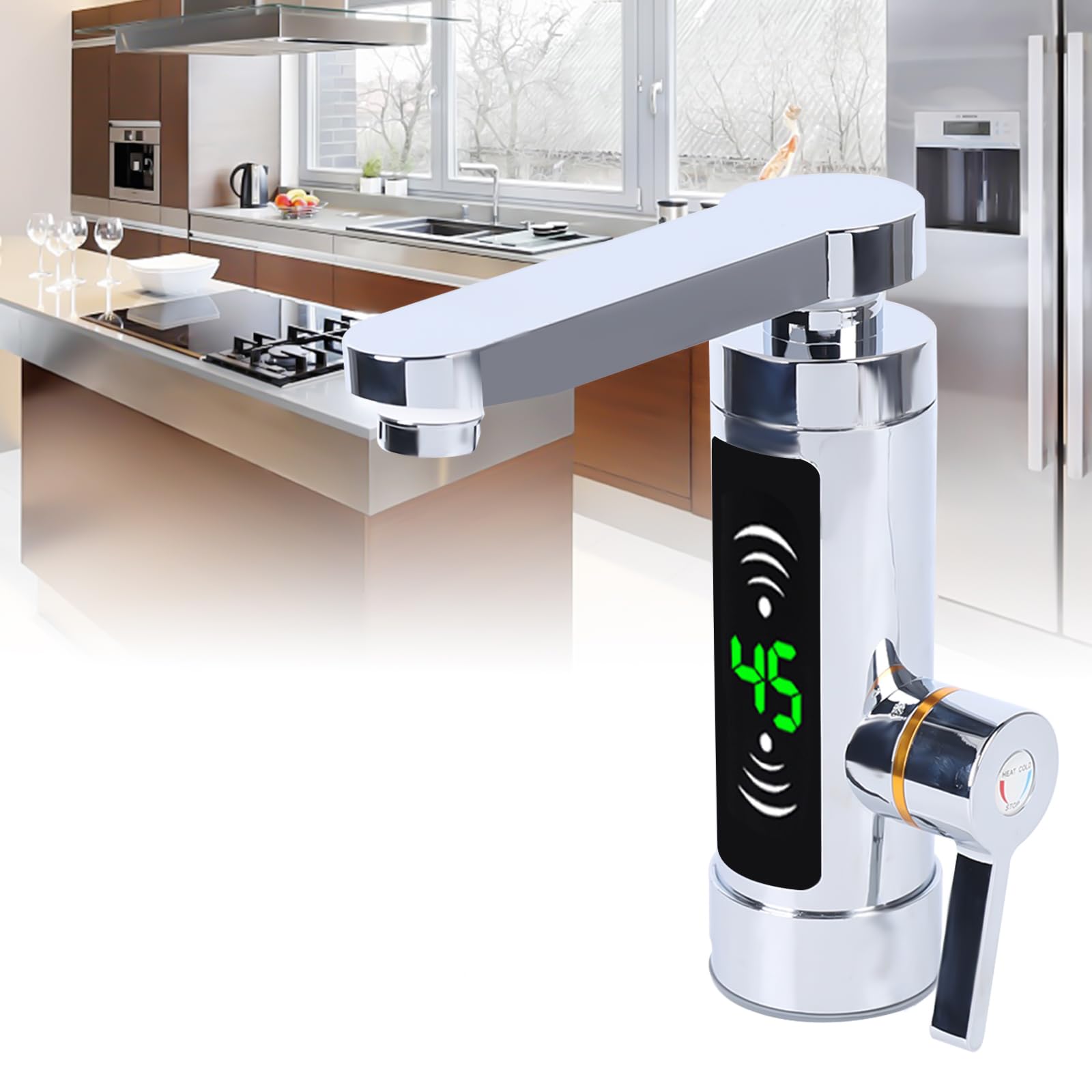Rubinetto elettrico da 220 V, 3000 W, in acciaio inox, con indicatore della temperatura a LED, temperatura regolabile da 25 a 60 °C, per cucina, bagno