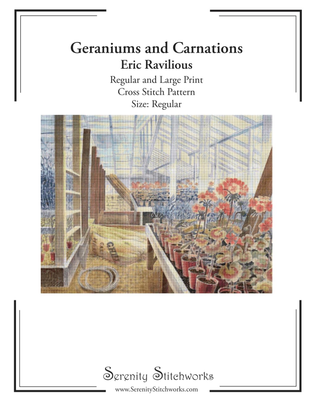 Geraniums and Carnations Cross Stitch Pattern - Eric Ravilious: Regular and Large Print Cross Stitch Chart