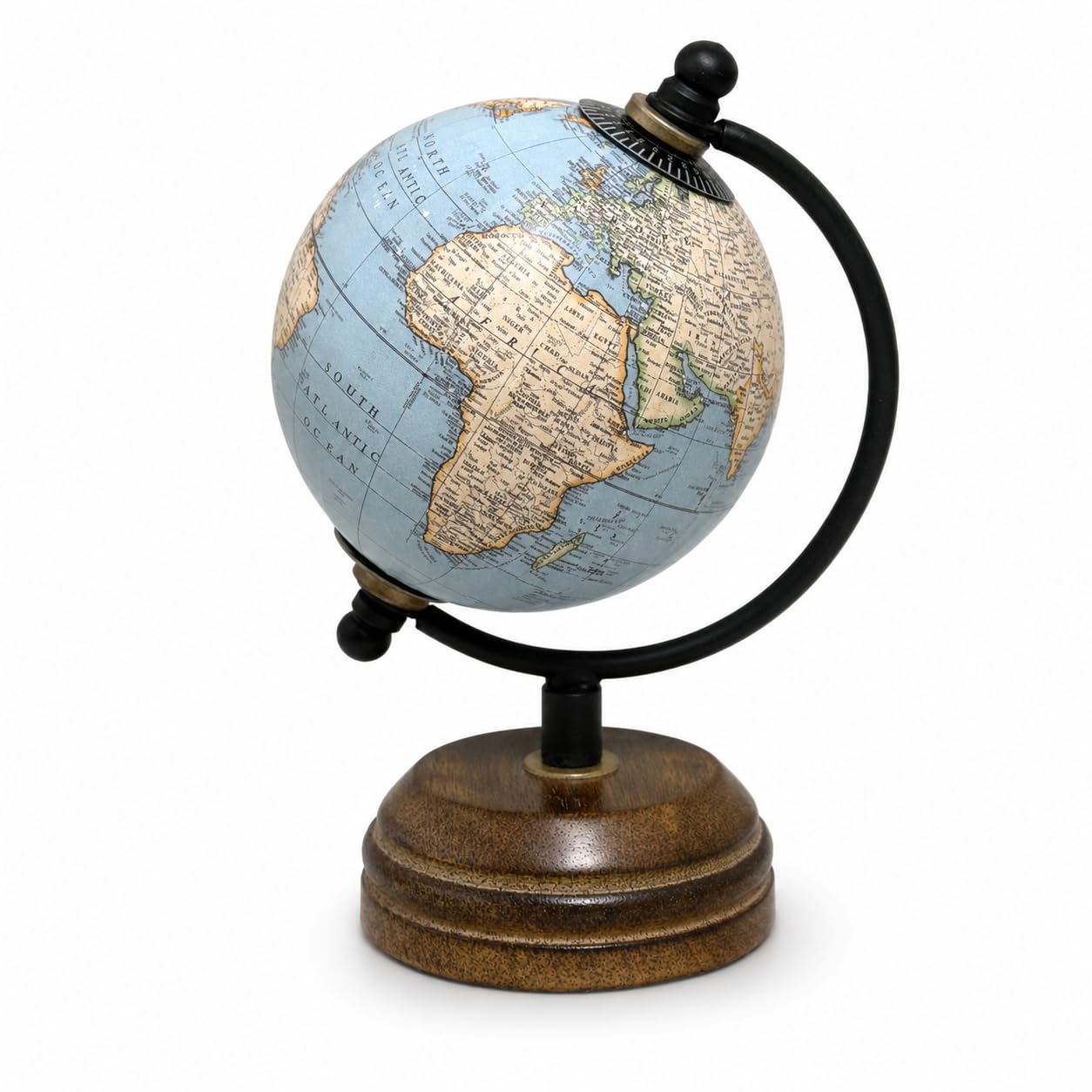 Exerz 8Cm Mini Antique Globe, Light Blue World Map With Wooden Base