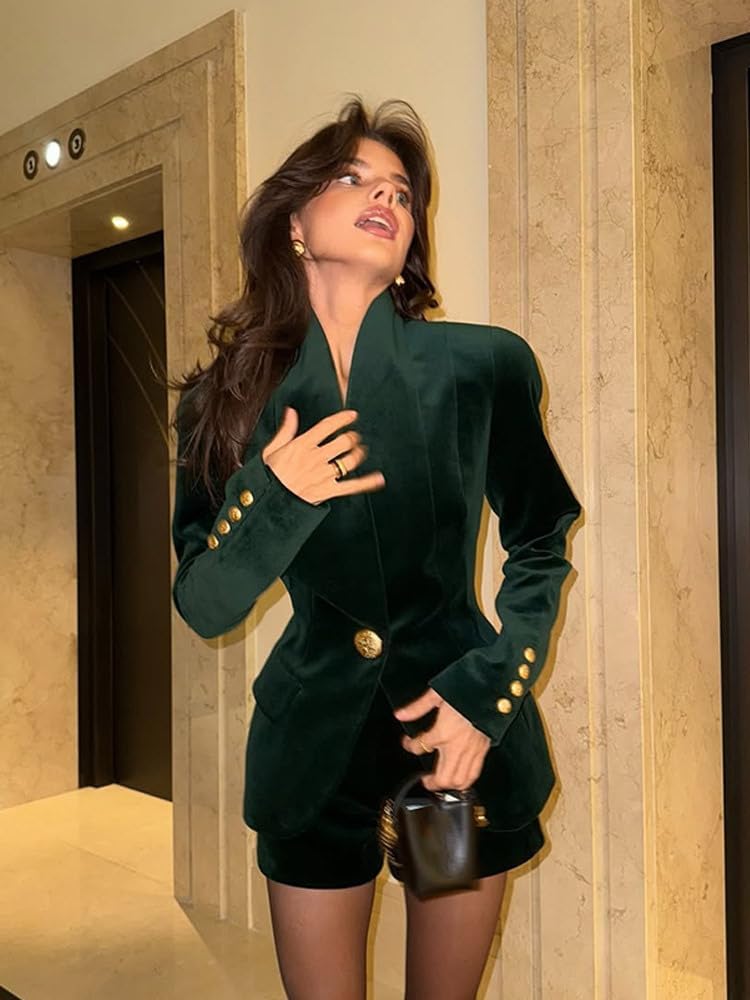 Women's Suit Velvet One Button Tuxedos Jacket & Short Pants Set for Party Daily