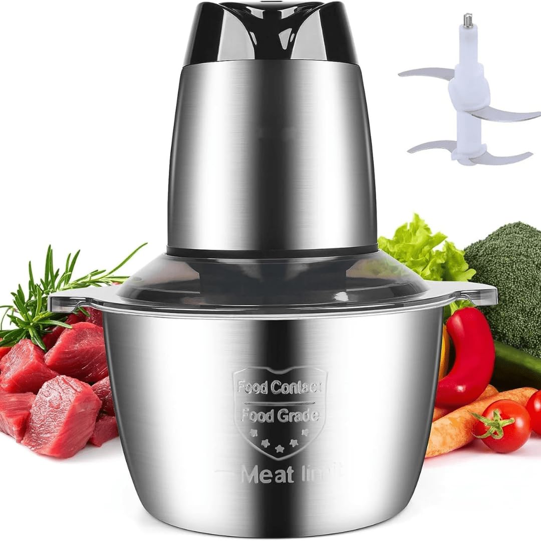 ROYALTY LINE, Tritatutto Multifunzione 300W RLMCE3003418, Ciotola in Acciaio Inox da 1,8 L, 2 Velocità, 4 Lame Affilate, Ideale per Carne, Verdura e Frutta, Facile da Pulire, Design ergonomico