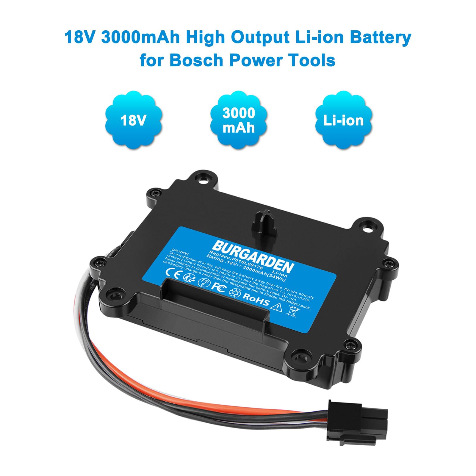 Akku Kompatibel mit Bosch Indego 350, 400, M 700, M+ 700, S+ 350, S+ 400 Rasenroboter Rasenmäher (Li-Ion, 3000mAh, 18V)