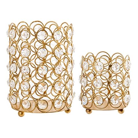 Lexi Home 2-Piece Candle Holders Lanterns Crystal Gold Cover