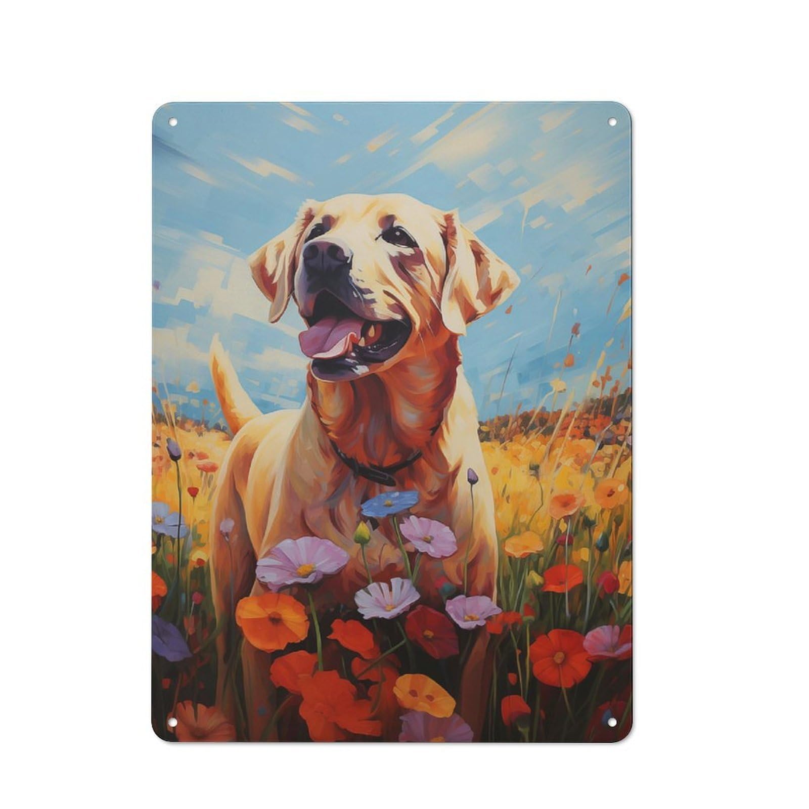 Tin Wall Plaque 40x30cm with Yellow Labrador Retriever for Workshop Wall, Suited to Makers And DIY Enthusiasts