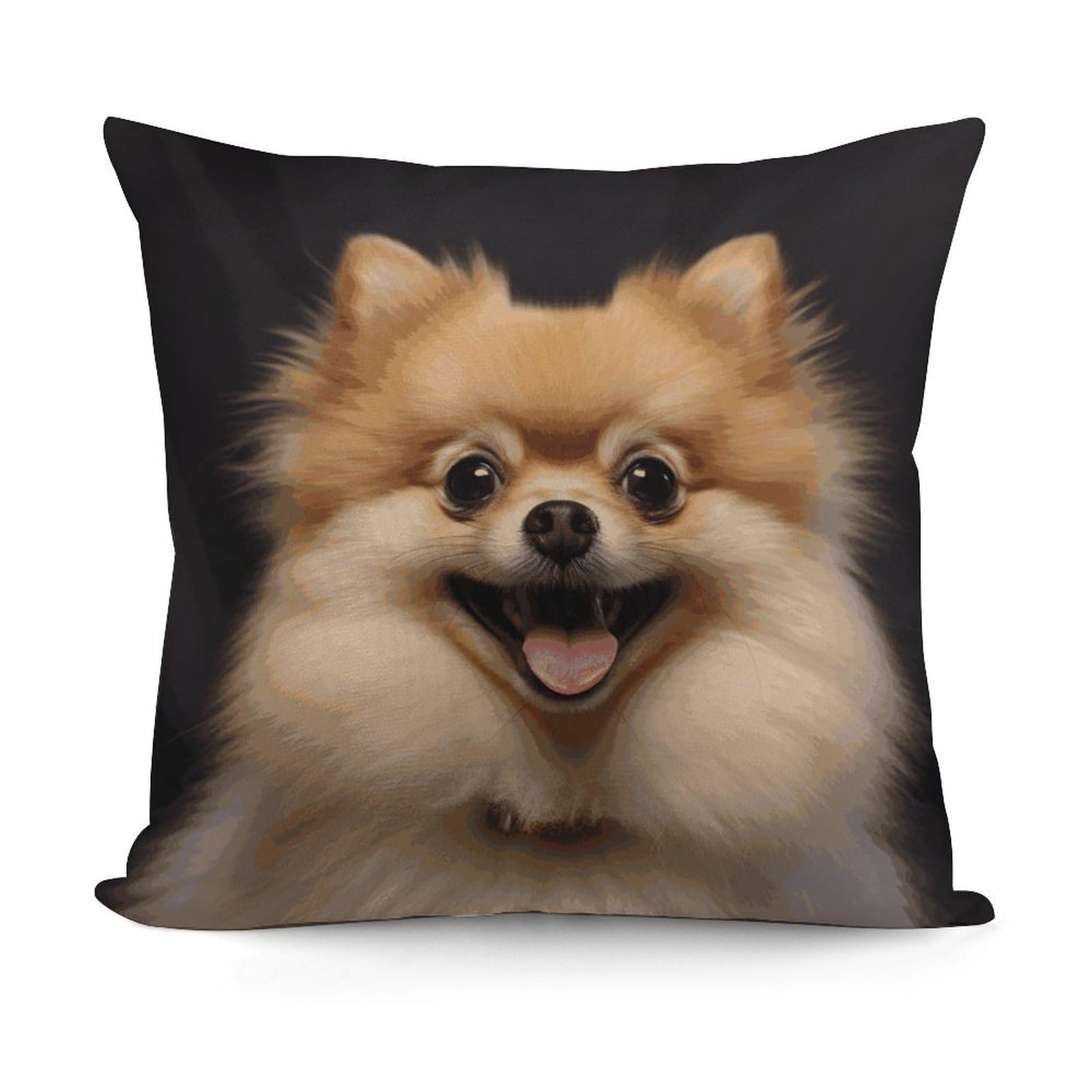JTREHY Happy Short-haired Pomeranian Pillow Covers Decorative Throw Pillow Covers Soft Decor Couch Cushion Case Modern Square Pillow Cases Summer Pillow Cover for Sofa Living Room 18x18 in