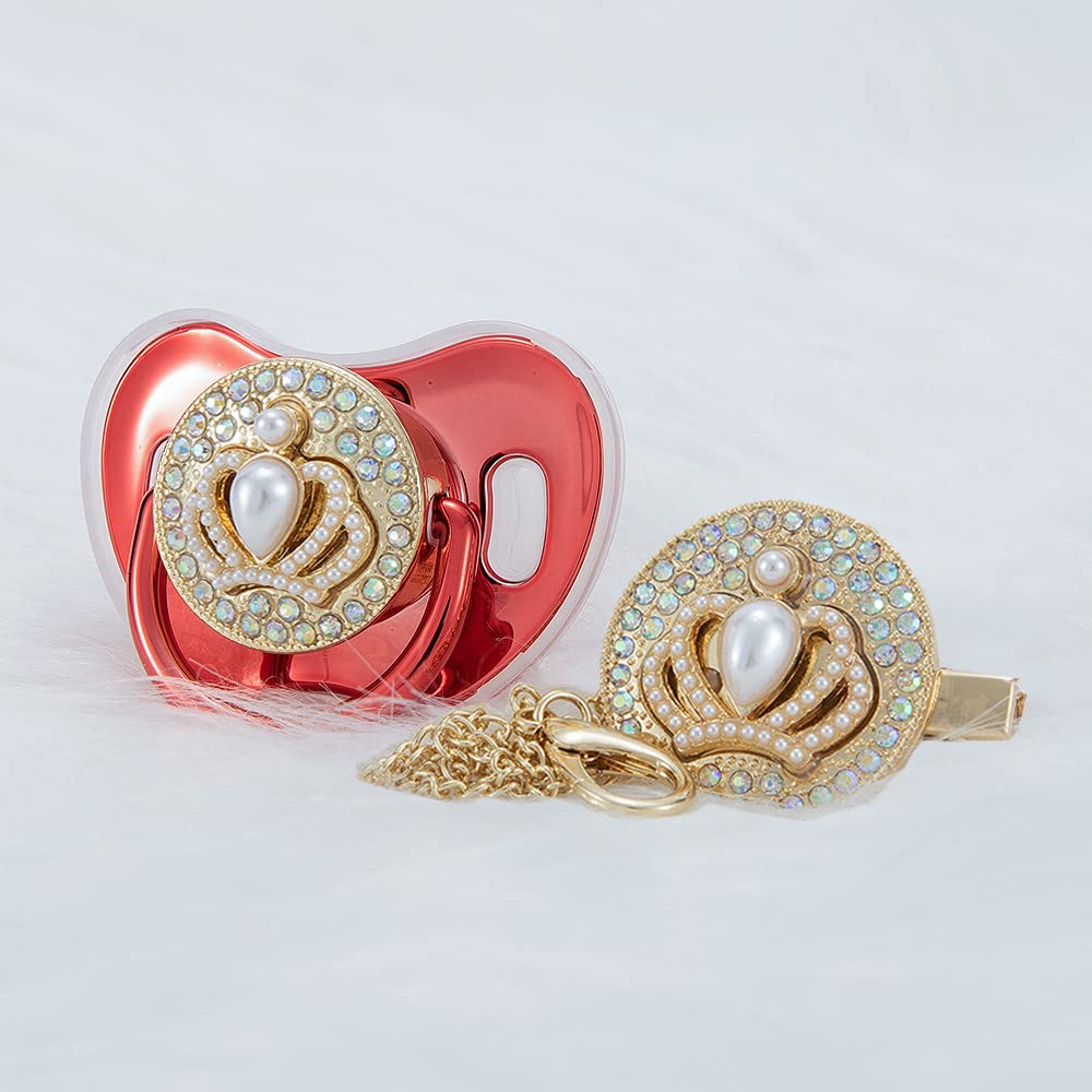 3D Bling Diamond Crown Pacifier and Clip Set Luxurious Dummy Ideal Gift for Baby Show New Born