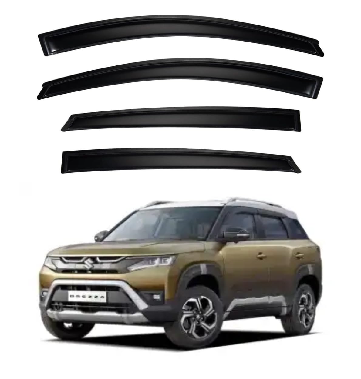 ShopClub Premium Smoke Car Door Visor Front+Rear Sun/Rain Guard Outside Mount Tape-On Window Visors Compatible with Suzuki Brezza (2025)