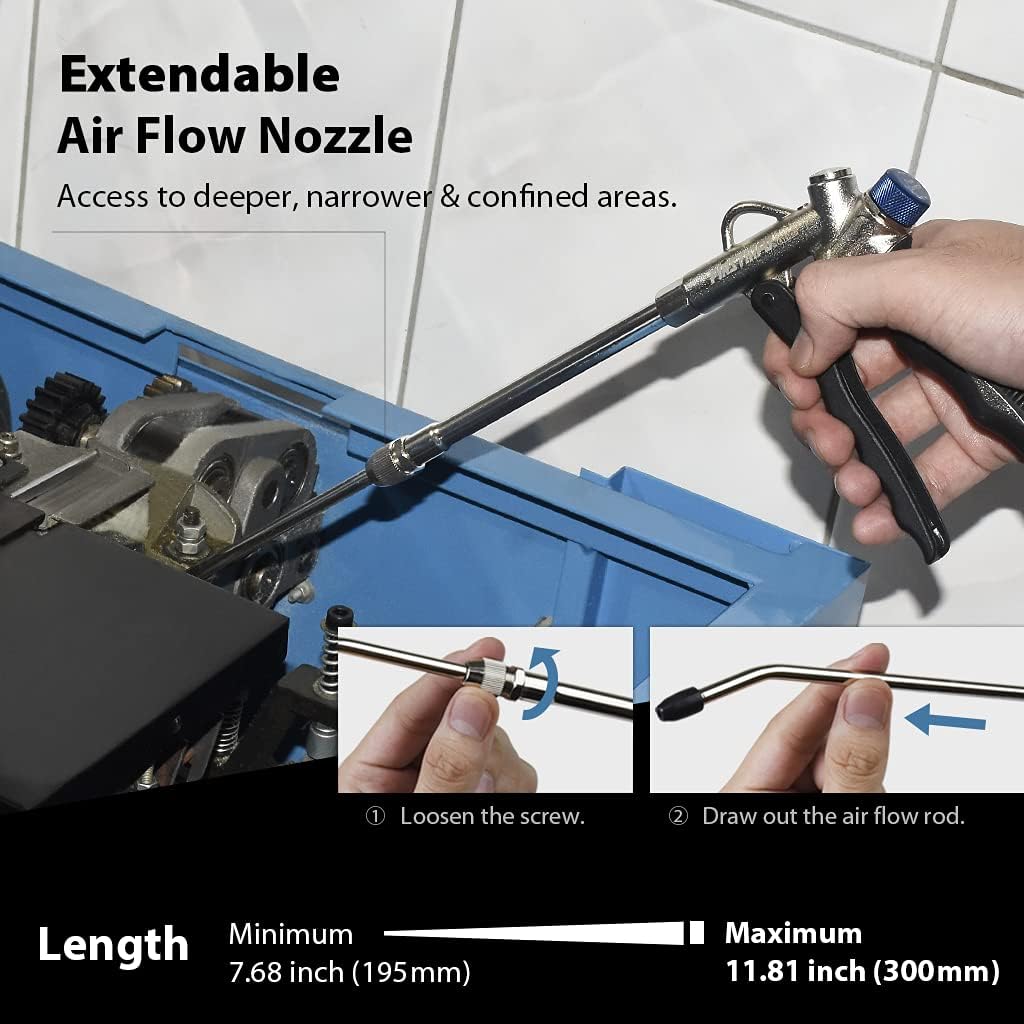 FIRSTINFO A18524A Length Extendable Adjustable Air Flow Nozzle Length: 7.68-11.81 inch (195-300 mm) for FIRSTINFO 2-Way Air Duster Blow Gun